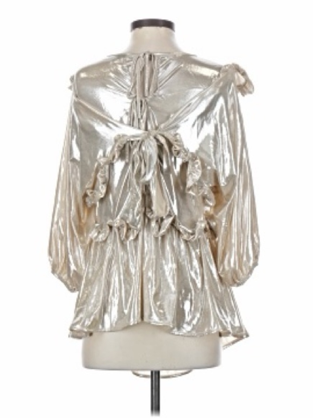 Metallic Champagne Ruffle-Back Blouse